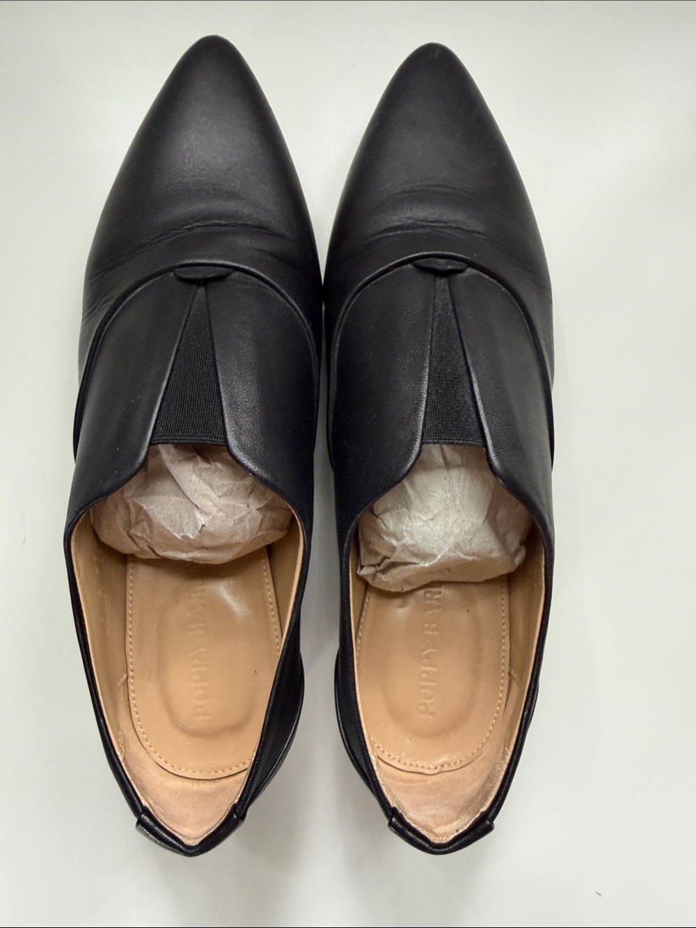 The 365 Poppy Barley Black Pointed Leather slip on loafer Oxford